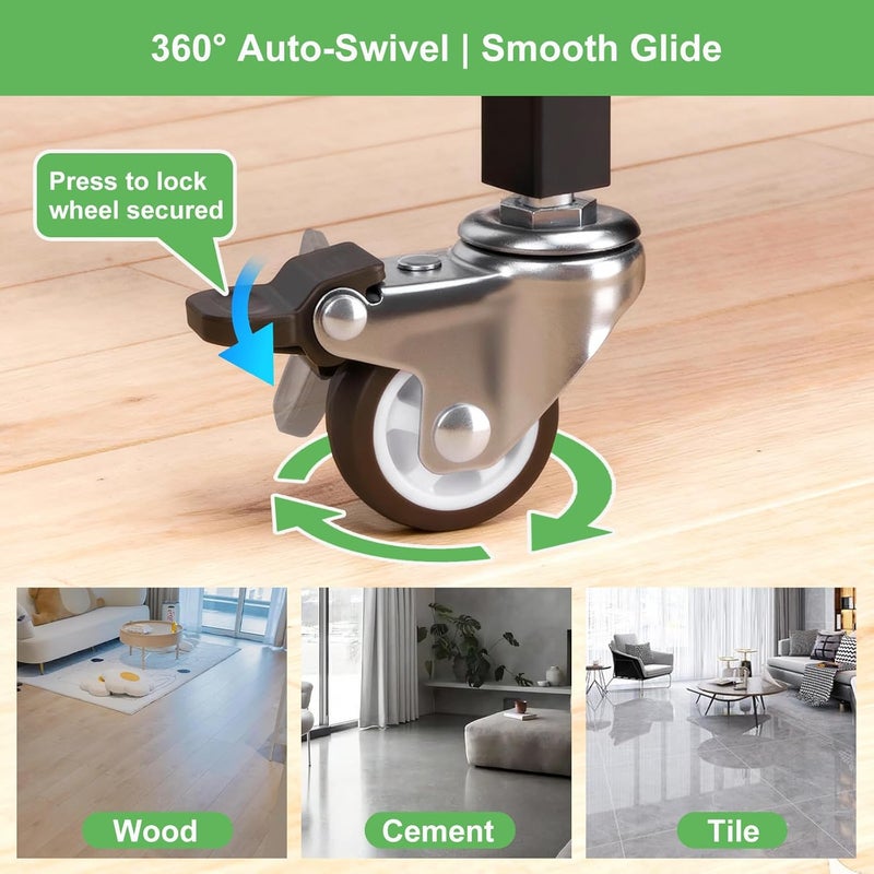 ZUOFANG 1.25 in Stem Casters Set of 4, Small Swivel Caster Wheels with Brake, Mini Low Profile Threaded Caster Wheels for Furniture, Lightweight Shelf, Total Load Capacity: 140Lbs,M6x15mm - Image 5